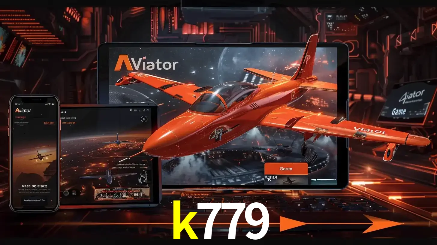 Apresentação tecnológica do jogo Aviator com um avião saindo da tela de um tablet, demonstrando a experiência imersiva em múltiplos dispositivos no k779.